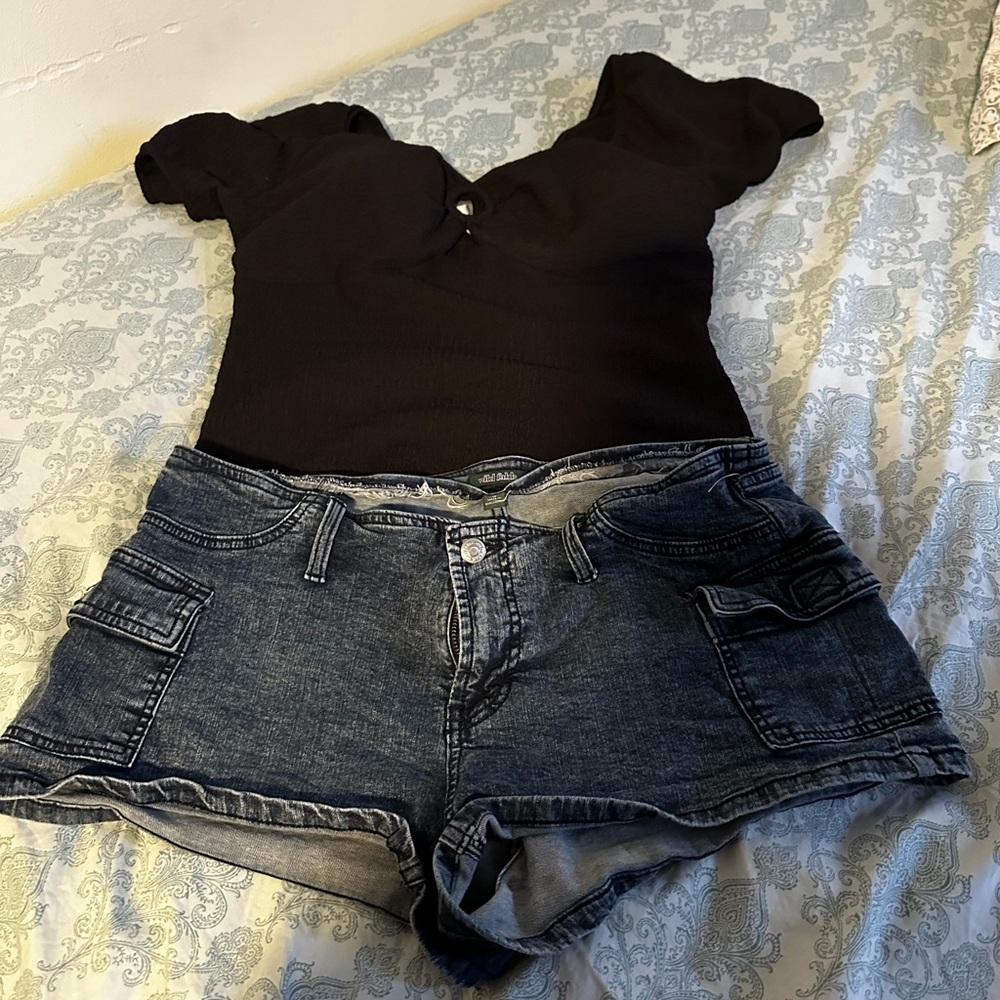 Top and Denim shorts. two pair for only piece outfit.